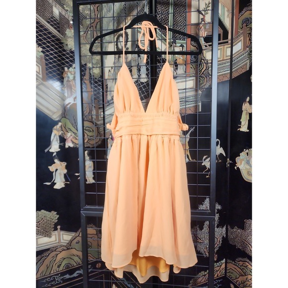 Hello Molly Dresses & Skirts - Hello Molly Sunset Tease Chiffon Halter Mini Dress Orange Women's Size XL / 10